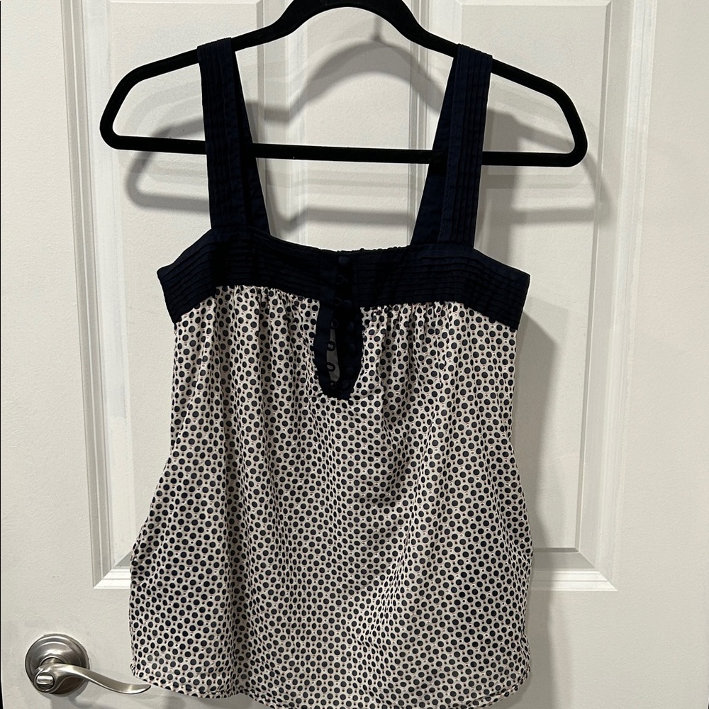J. Crew Navy and White Polka Dot Tank Top